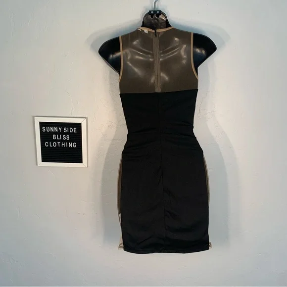 Fashion Nova Black Mesh Bodycon Mini Dress Sheer Panel Stretch Size Small - Picture 6 of 10